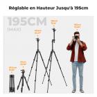 195 cm (77") Trépied Appareil Photo en Aluminium, Léger et Portable avec Clip de Téléphone et Colonne Horizontale, Trépied Caméra de Macrophotographie｜Dimension pliée: 39 cm