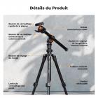 195 cm (77") Trépied Appareil Photo en Aluminium, Léger et Portable avec Clip de Téléphone et Colonne Horizontale, Trépied Caméra de Macrophotographie｜Dimension pliée: 39 cm