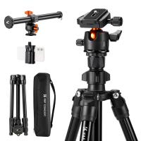 K&F Concept 76.7 inch Camera Tripod with Rotatable Multi-Angle Center Column,Lightweight Travel Outdoor DSLR Tripods with 360 Degree Ball Head Load Capacity 8kg/17.6lbs, Cellphone Clips for Smartphone