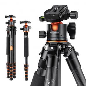 62"/1.57m Professional Carbon Fiber Tripod 15kg/33lbs Max Load,Compact & Portable,with 360° Ball Head & Detachable Monopod,A255C2+BH-36L