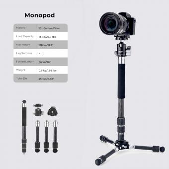 TM2324L 58 Compact Tripod with 3-Way Pan Tilt Head Black - KENTFAITH