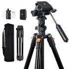 Tripé de câmera de 77"/1,96 m, tripé de vídeo, tripé de viagem leve, tripé com cabeça de 3 vias, tripé de alumínio para câmera DSLR, tripé para smartphone com suporte para celular O234A5+BV01