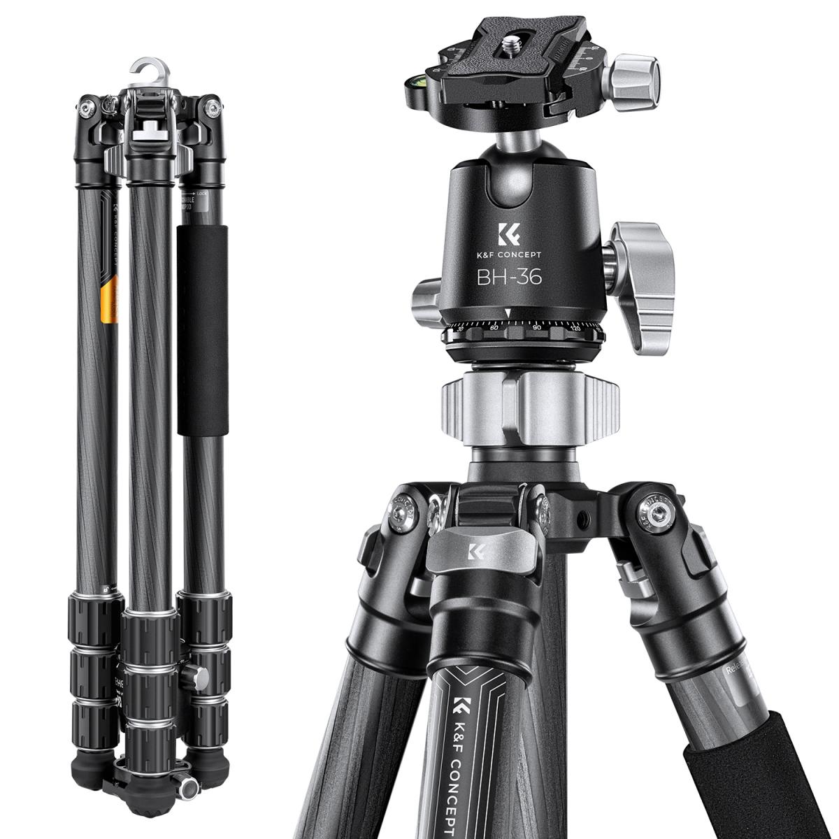 カーボンファイバーカメラ三脚 68インチ/1.7m プロ用写真三脚 36mmメタルボールヘッド 耐荷重16KG/35.2ポンド Xシリーズ  X284C4+BH-36 KF Concept