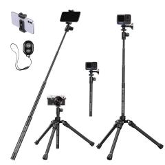 Tripé de celular de tubo excêntrico de 67 pol./1,7 m, bastão de selfie super portátil e leve, tripé de câmera DSLR E224A3+BH-18 preto