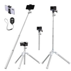 Tripé de celular de tubo excêntrico de 67 pol./170 cm, bastão de selfie leve e super portátil, tripé de câmera DSLR E224A3+BH-18 prata