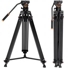 72"/1.8m 알루미늄 비디오 카메라 삼각대 반대 방향 17.6lbs/8KG 외부 헤드 포함, DSLR 캠코더 카메라 VA18 + VH081