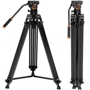 Heavy Duty Tripod 72" Professional Video Tripod  Aluminum Tube Tripod with Fluid Head Max Loading Capacity 8KG/17.6LBS for DSLR Camcorders Camera VA18+ VH081 K&F CONCEPT