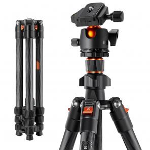 64"/1.62m Carbon Fiber Lightweight Travel Tripod with 36mm Ball Head Load Capacity 8kg/17.6lbs,Quick Release Plate,for DSLR Cameras Indoor Outdoor Use K254C2+BH-36L