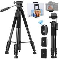 K&F Concept 75" Lightweight Tripod, Camera Compact Tripod with Remote and 2-in-1 Phone Holder,Travel Phone Tripod with Removable 3-Way Pan Head for Selfie/Video Recording/Photo/Live Stream/Vlog