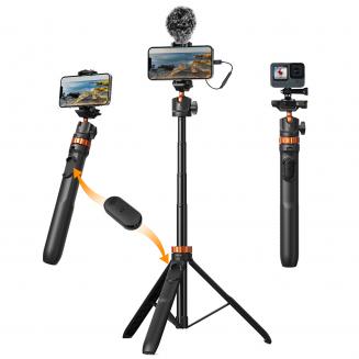 MS04 62''/1.58m Tripod Phone Selfie Stick, Black And Orange With Bluetooth Remote Control + Gopro Adapter