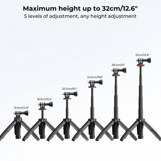 MS03 13''/33cm Phone Small Tripod Selfie Stick Desktop Stand (Small Size) for GoPro, Action, and Insta Black Orange