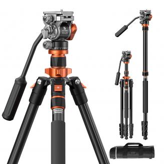 Tripé de vídeo para câmera dslr, 83 ''/2.1m, tripé de alumínio compacto com cabeça fluida e carga de 5kg para viagens e trabalho k234a7 + fh-03