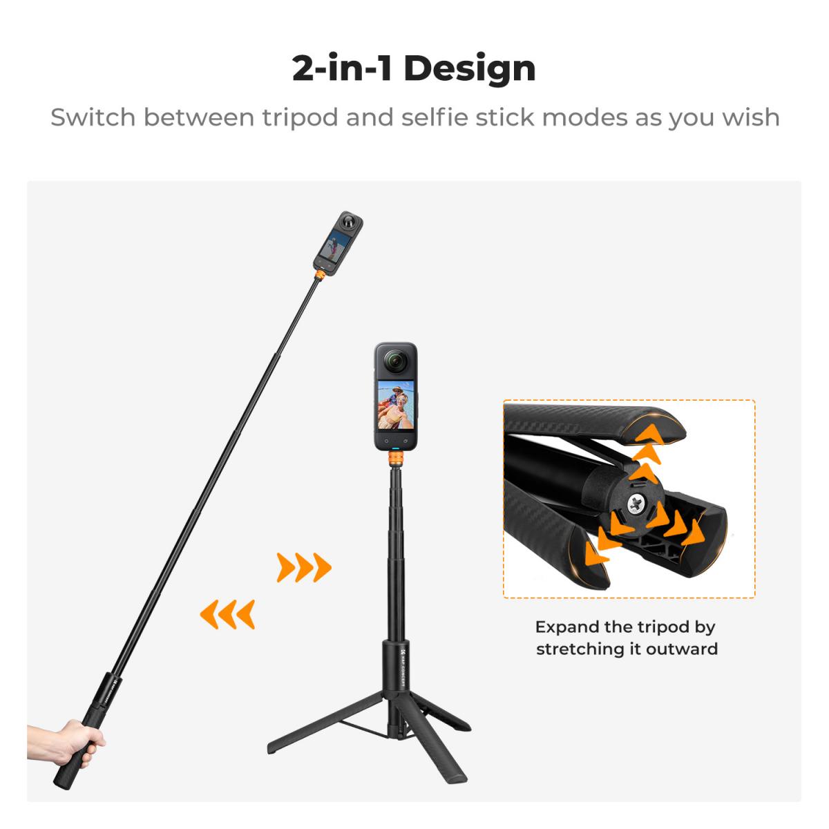 K&F Concept Invisible Selfie Stick, Extension Long Pole（120cm/47.2in） for Insta360 Sports Camera GoPro DJI Action, 1/4" Extended Monopod with GoPro Adapter.