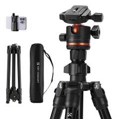 70 inch/178cm Camera Tripod,Lightweight Travel Outdoor DSLR Tripods with 360 Degree Ball Head Load Capacity 15kg/33lbs, Cellphone Clip for Smartphone Live Streaming Vlog K234A3+BH-36
