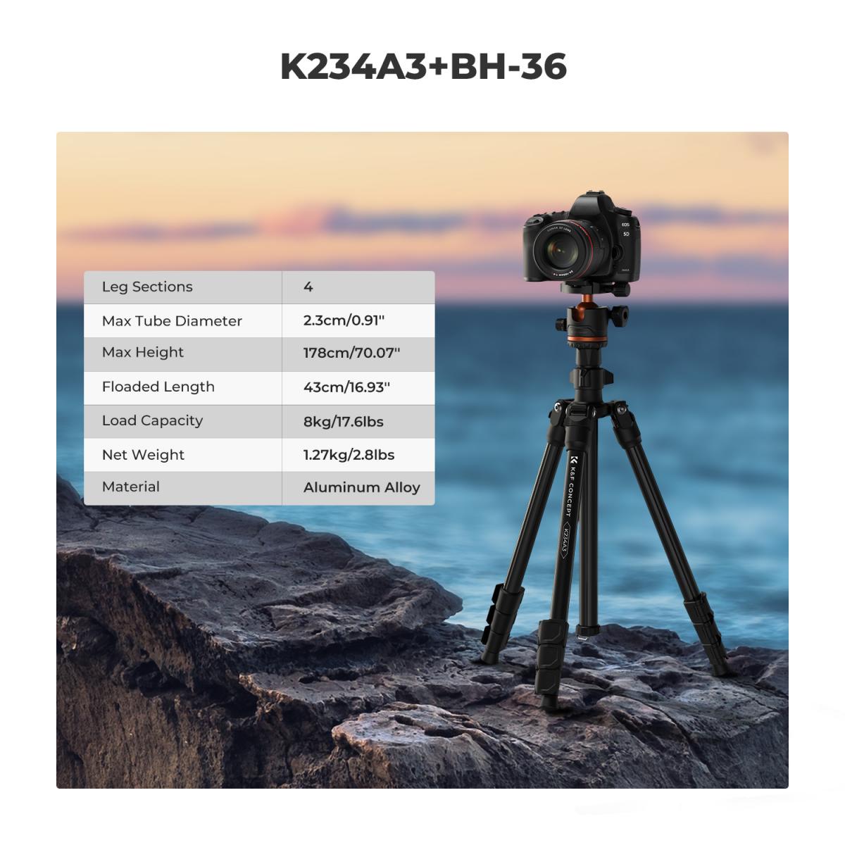 70 inch/178cm Camera Tripod,Lightweight Travel Outdoor DSLR Tripods - K&F  Concept