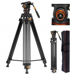 22lbs/10KG Load Capacity Fluid Head Tripod Camera Tripod Maximum Height 75.2"/1.91m Video Tripod VA3+BV10