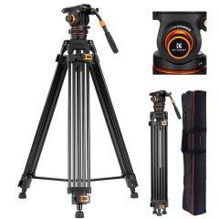 22lbs/10KG Load Capacity Fluid Head Tripod Camera Tripod Maximum Height 75.2