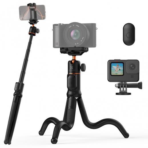 K&F Concept Flexible Phone Tripod With Bluetooth Remote - 360° Rotation, 3kg Load, Cold Shoe Mount