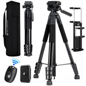 68" Camera Tripod, Lightweight Portable Travel Outdoor DSLR Tripods for Camera Phone Video Recording Tripod Stand, Cellphone Clip for Smartphone Live Streaming Vlog S254A3+BV01