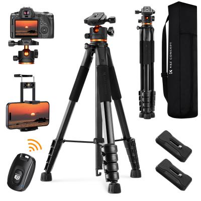 75" /190cm Camera Tripod, Lightweight Travel Outdoor DSLR Tripods with 360 Degree Ball Head Load Capacity 8kg/17.6lbs, Cellphone Clip and Remote Control for Smartphone S255A3+BH-36