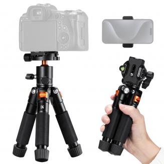 55cm Folding Aluminum Alloy Tabletop Mini Tripod with BH-25L Low-Center-of-Gravity Ball Head, 1/4" Quick Release Plate, Suitable for DSLRs, Mirrorless Cameras, Smartphones, etc., Supports 6kg, Includes an E-Shaped Phone Clamp