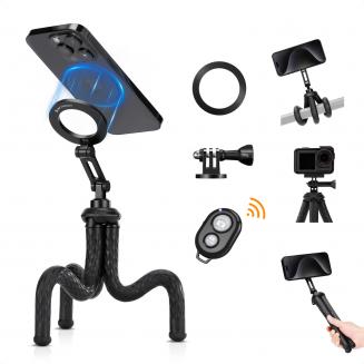 Octopus Magnetic Phone Holder Tripod Comes with Magnetic Guide, Bluetooth Remote Control, Mobile Phone Lanyard, GoPro Adapter MS36