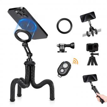 Octopus Magnetic Phone Holder Tripod Comes with Magnetic Guide, Bluetooth Remote Control, Mobile Phone Lanyard, GoPro Adapter MS36