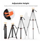 2m/8kg Entry-level Vedio DV Camera Tripod 20mm Diameter 3-section Double-row pipe Round non-slip Pad 70mm Bowl Diameter Pitch Damping Adjustment, VA3+BV70, K&F CONCEPT