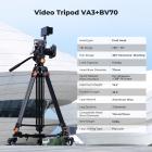 2m/8kg Entry-level Vedio DV Camera Tripod 20mm Diameter 3-section Double-row pipe Round non-slip Pad 70mm Bowl Diameter Pitch Damping Adjustment, VA3+BV70, K&F CONCEPT