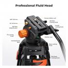 2m/8kg Entry-level Vedio DV Camera Tripod 20mm Diameter 3-section Double-row pipe Round non-slip Pad 70mm Bowl Diameter Pitch Damping Adjustment, VA3+BV70, K&F CONCEPT