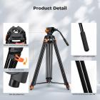 2m/8kg Entry-level Vedio DV Camera Tripod 20mm Diameter 3-section Double-row pipe Round non-slip Pad 70mm Bowl Diameter Pitch Damping Adjustment, VA3+BV70, K&F CONCEPT
