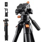 K&F Concept 63" Camera Tripod with Fluid Head, Lightweight Aluminum Video Tripod for Vlogging, Travel & Live Streaming