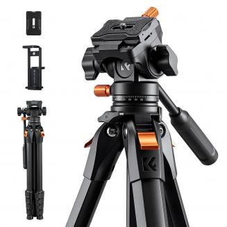 K&F Concept 63" Camera Tripod with Fluid Head, Lightweight Aluminum Video Tripod for Vlogging, Travel & Live Streaming