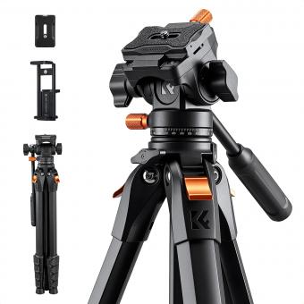 K&F Concept 63" kamerastativ med fluidhoved, letvægts aluminiumsvideostativ til vlogging, rejser og livestreaming