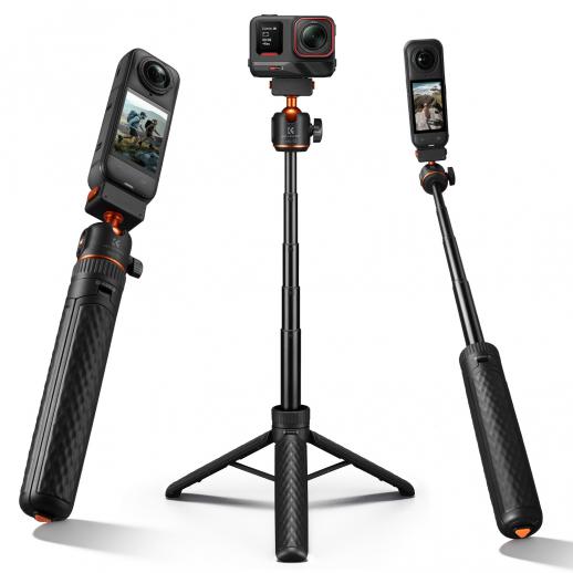 K&F CONCEPT Magnetic Quick Release Tripod Compatible with Insta360 Ace Pro 2, 26" Tap-Open Tripod 360° Ball Head Extension Rod Table Portable Handle Grip Selfie Stick for Insta360 X5, Vlogging Stand