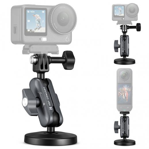 K&F CONCEPT Magnetic Camera Mount with Magic Arm, 360° Adjustable Ball Head Mount for GoPro, DJI & Insta360 Action Cameras, Quick Release Magnetic Suction Cup Mount for Video Shooting