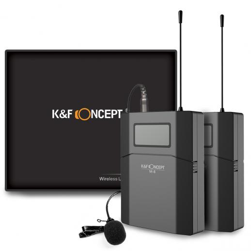 K & F CONCEPT M-8 UHF Wireless Mic Lavalier System mit Sender Empfänger Unidirektional Mikrofon für Canon Nikon Sony DSLR-Kamera 