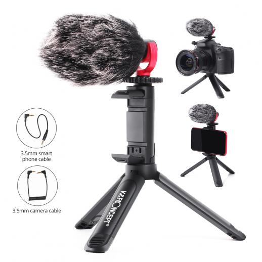  Kit de câmera e vídeo-microfone para YouTube, Vlog Windscreen 3,5 mm para telefone e câmera