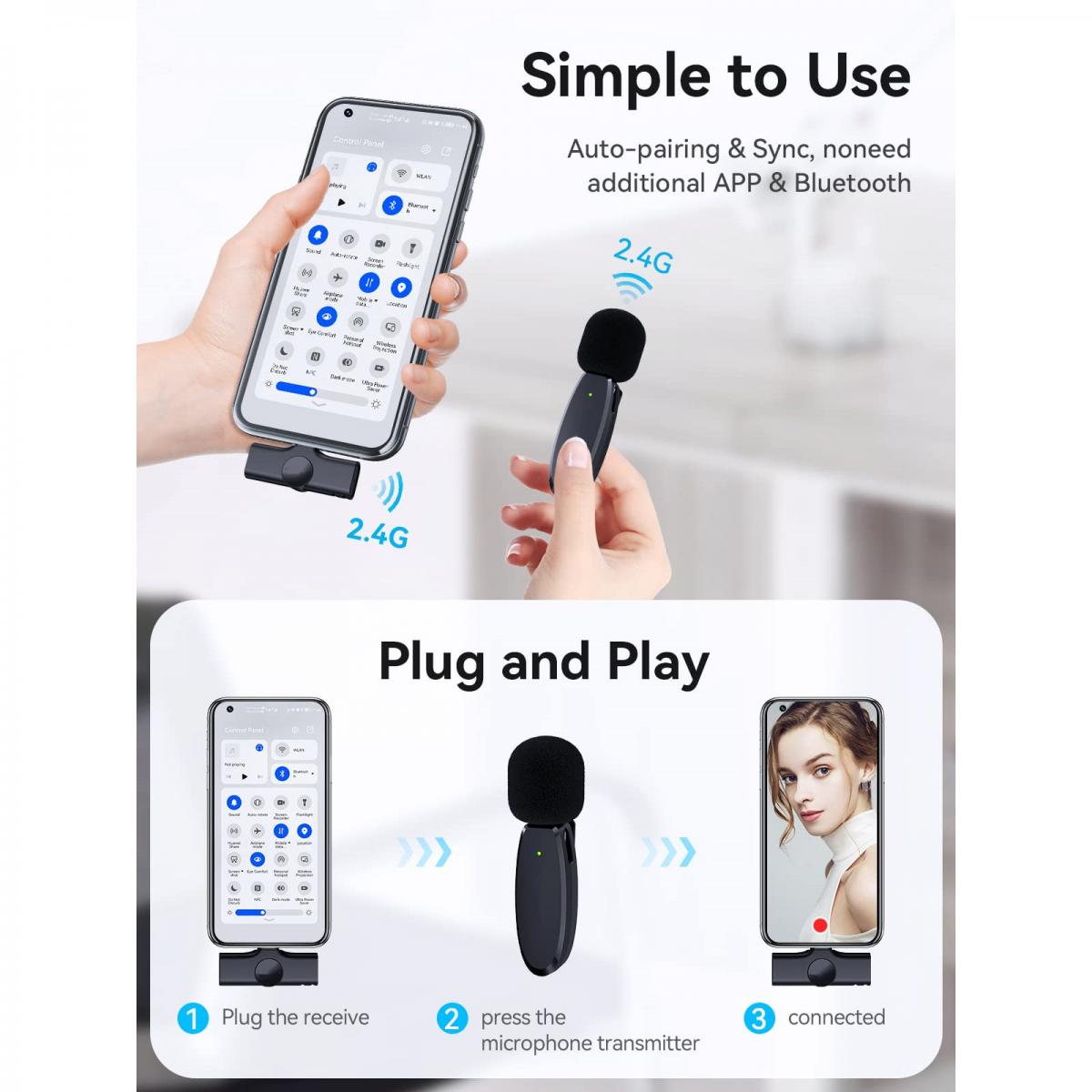 AP004 Wireless Lavalier Microphone for Android USB C Mini Wireless