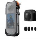 K&F Concept スタンダードカメラケージ Insta360 X5対応、アルミ合金製保護フレームケース、シリコンレンズカバー付き | 1/4インチネジ穴 | マイクとLEDビデオライト用コールドシューマウント2個