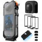 K&Fコンセプトカメラケージ（Insta360 X5対応）、アルミ合金製保護フレームケース、シリコンレンズカバー＋スクリーンプロテクター付き｜1/4インチネジ穴｜マイク、LEDライト用コールドシューマウント2個