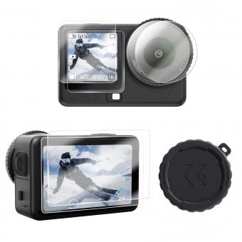 K&F CONCEPT Screen Protector for DJI OSMO Action 6 Camera + Lens cap Cover 0.3mm 9H Hardness Tempered Glass Protector, Anti-Scrach Anti-Bubble(2-pack)