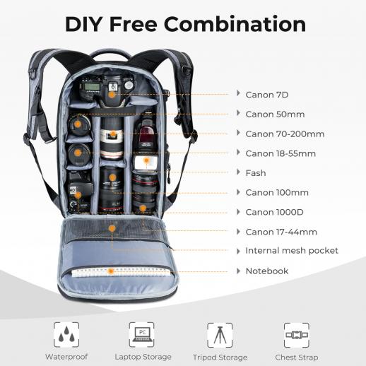 Camera Case, Waterproof Drone Backpack Extra Large 18.5x11.8x5.9in For FPV  Combo Black Gray - Walmart.com