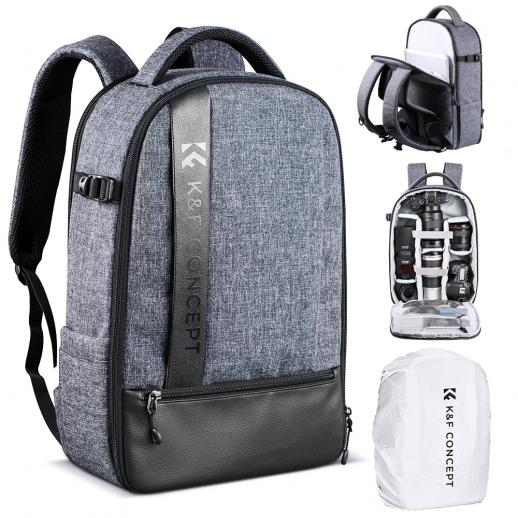 Large Camera Backpack DSLR/SLR Camera Bag Fits 14-15 Inch Laptop 14L with Tripod Holder&Laptop Compartment Compatible with Canon/Nikon/Sony/Olympus Black + Grey