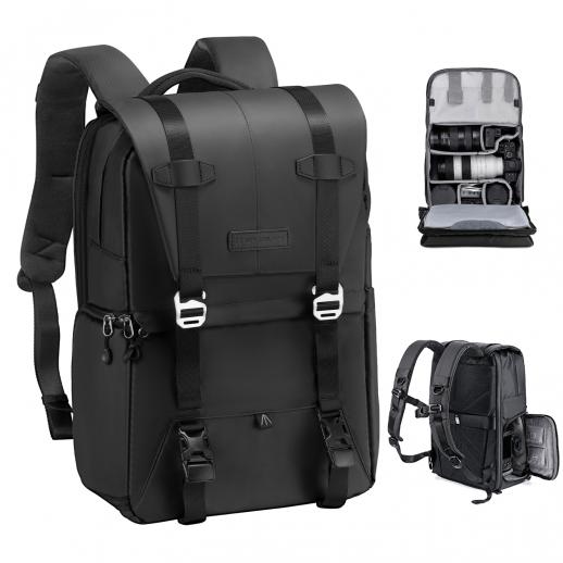 Camera Backpack, Lightweight Camera Bags for Photographers Large Capacity Camera Case with Rain Cover for 15.6 Inch Laptop, DSLR Cameras ( All Black )