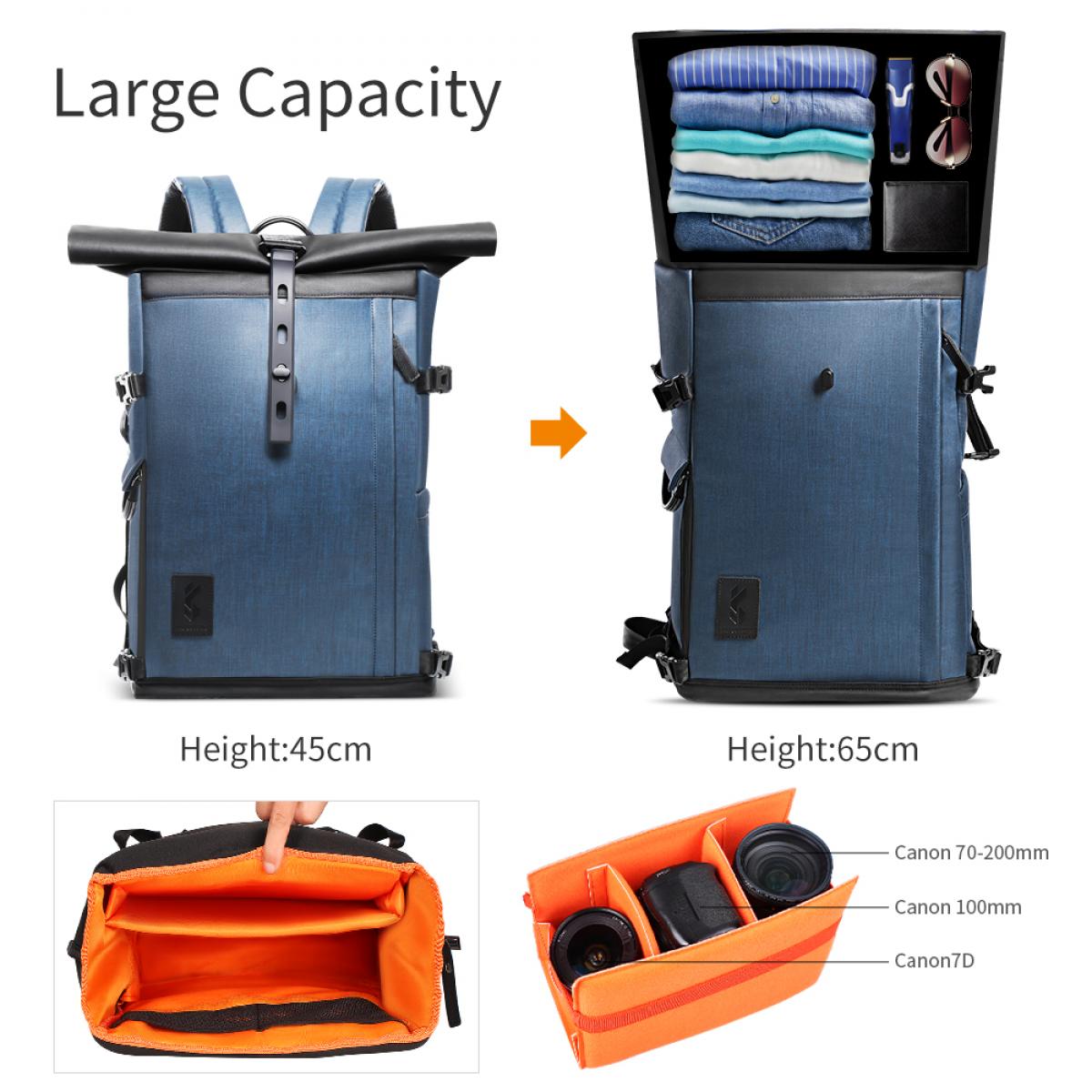 Pro Camera Roll-top Backpack for SLR Cameras and 15.6