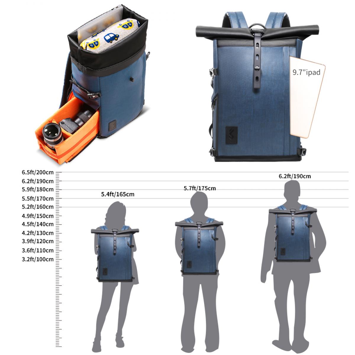 Pro Camera Roll-top Backpack for SLR Cameras and 15.6