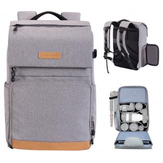 K&F Concept Travel Camera Backpack, 22L Large Capacity 15.6 Inch Laptop for DSLR Cameras and Lens Commuting, with Raincover - Backpack  22L Nature Wander 11(Gray)