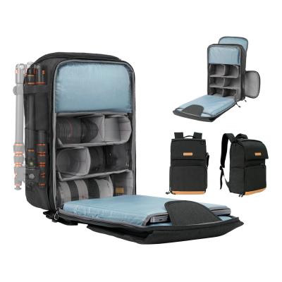 K&F Concept 22L カメラケース 写真家用 大容量カメラバッグ レインカバー付き 15.6インチノートパソコン用コンパートメント カメラドローンバッグ用 ブラック