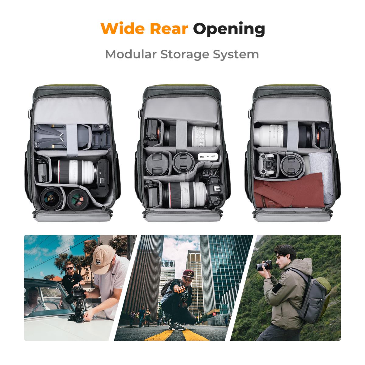 Side Opening Camera Backpack, 25L, 25L 01（Green） | K&F Concept - KENTFAITH